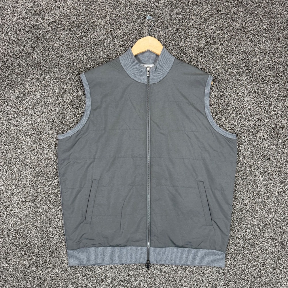 Peter Millar Crown Comfort Hybrid Golf Vest Mens XL Gray Full Zip Quilted Knit